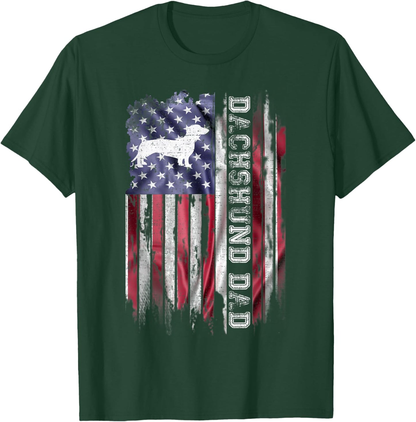Vintage American Flag Proud Dachshund Dad Wiener Silhouette T-Shirt - T-Shirt | Forest
