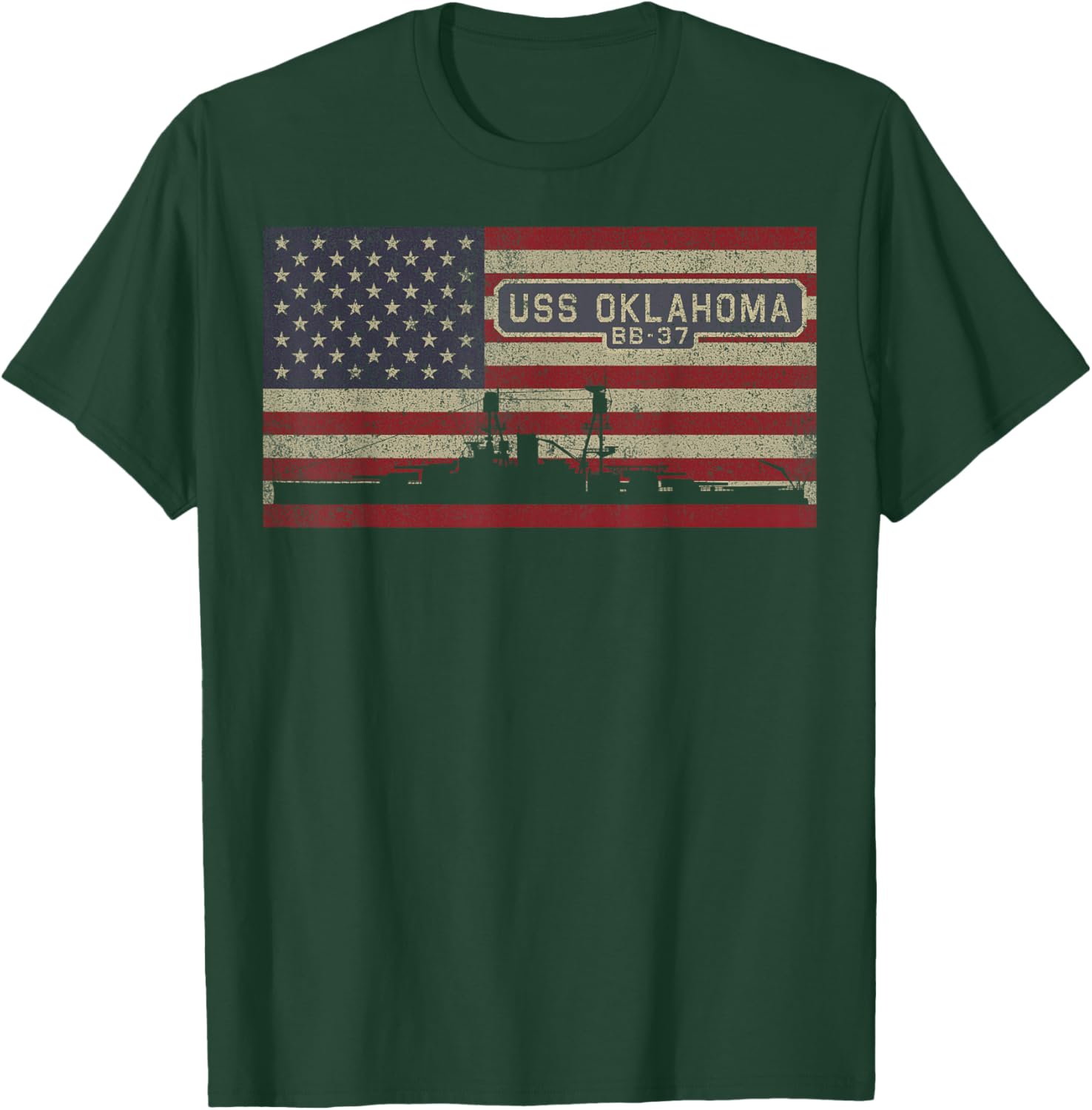 USS Oklahoma BB-37 WW1 Battleship USA American Flag T-Shirt - T-Shirt | Forest