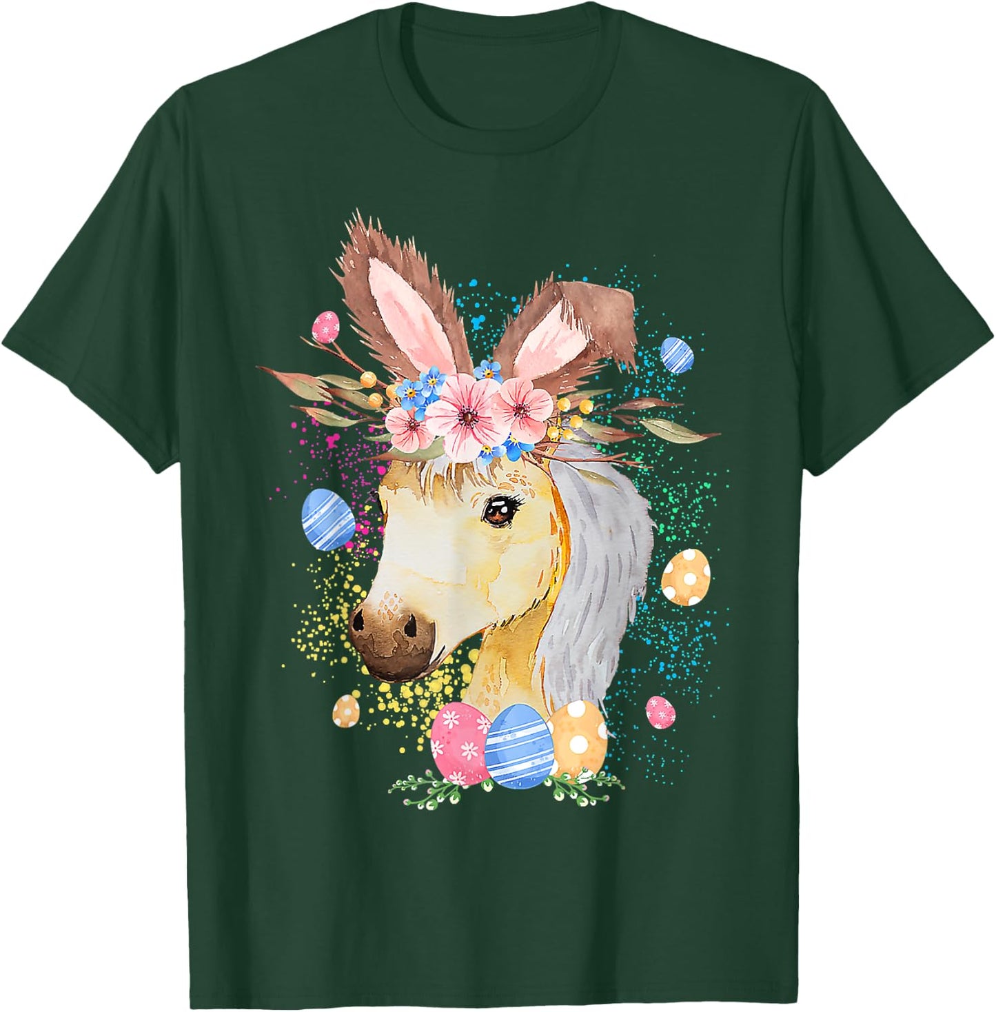 Happy Easter Bunny Horse funny Rabbit Women Kids T-Shirt - T-Shirt | Forest
