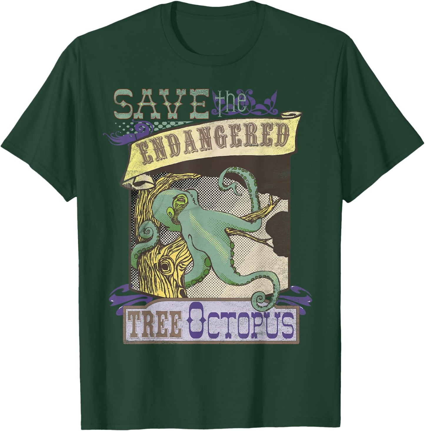 Tree Octopus Retro Women Men Youth T-Shirt - T-Shirt | Forest