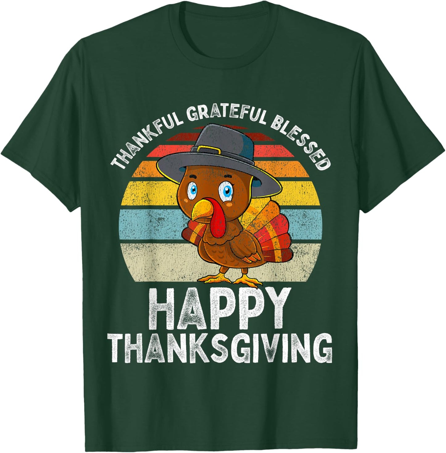 Thankful Grateful Blessed Happy Thanksgiving Turkey Women T-Shirt - T-Shirt | Forest