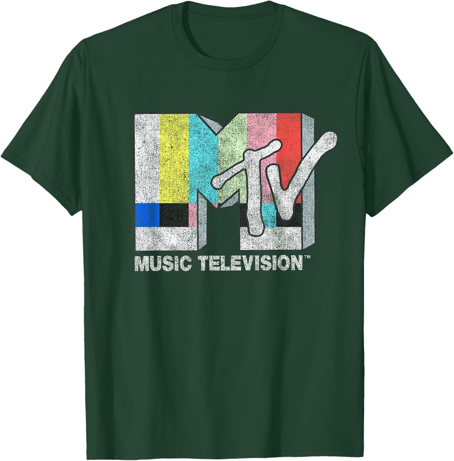 MTV Classic Fit Black - Vintage TV Signal Logo, 100% Cotton, Adult Short Sleeve T-Shirt - T-Shirt | Forest