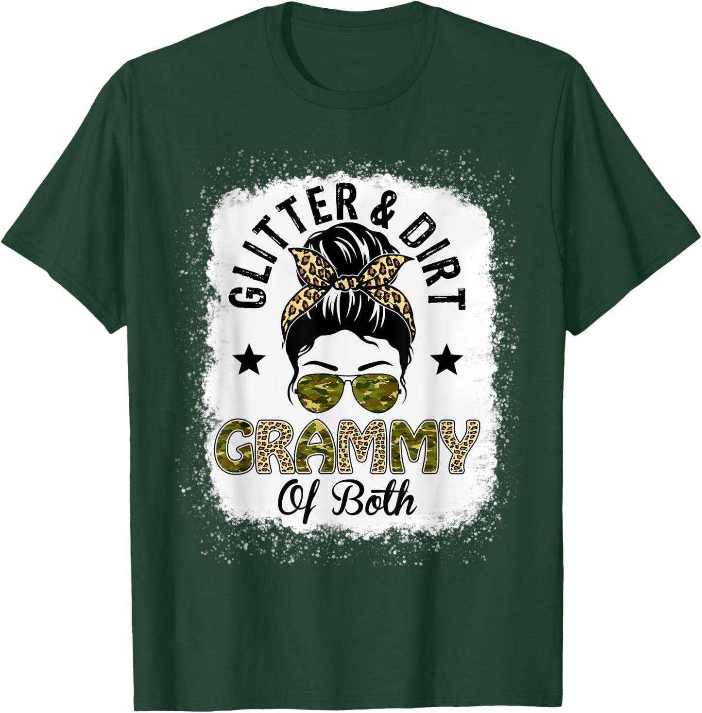 Grammy Of Both Messy Bun Leopard Camo Bleached Mother's Day T-Shirt - T-Shirt | Forest