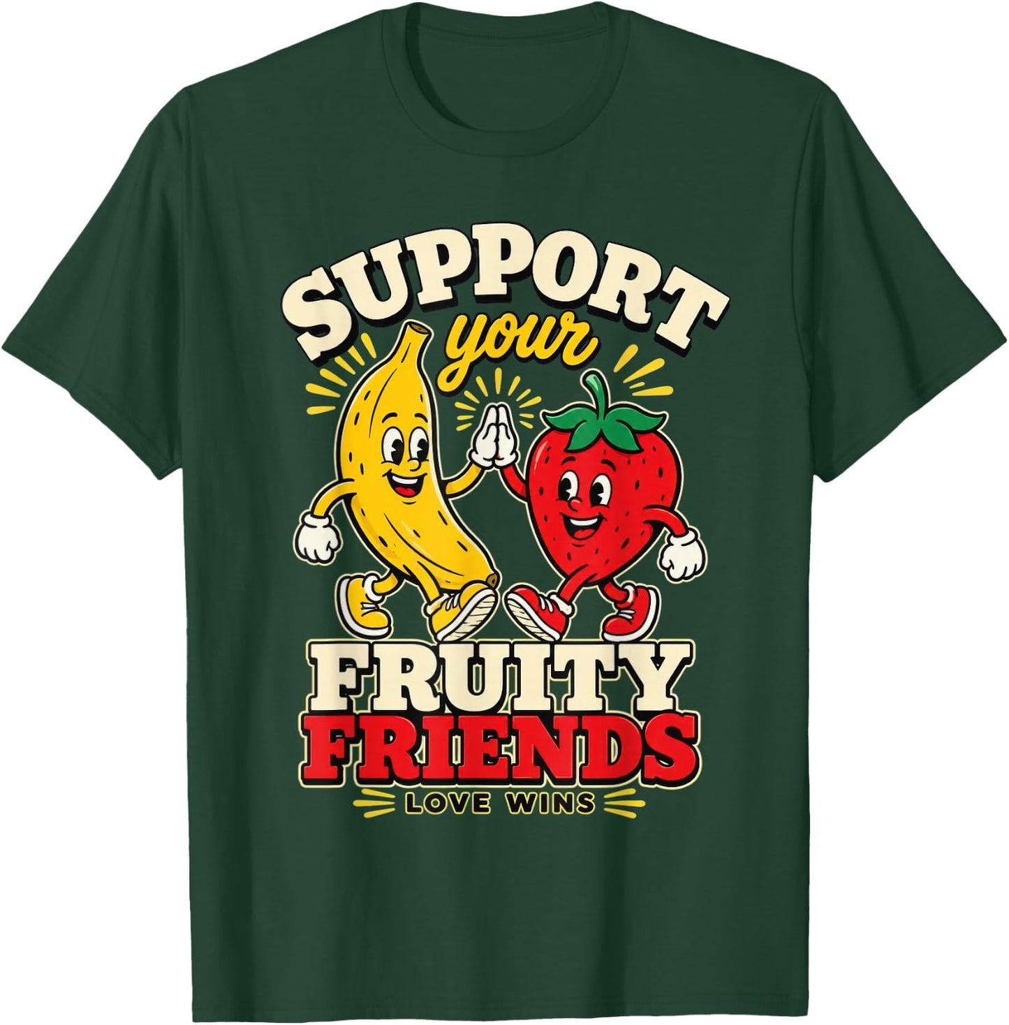 Support Your Fruity Friends Love Wins Retro Mascot Pride T-Shirt - T-Shirt | Forest