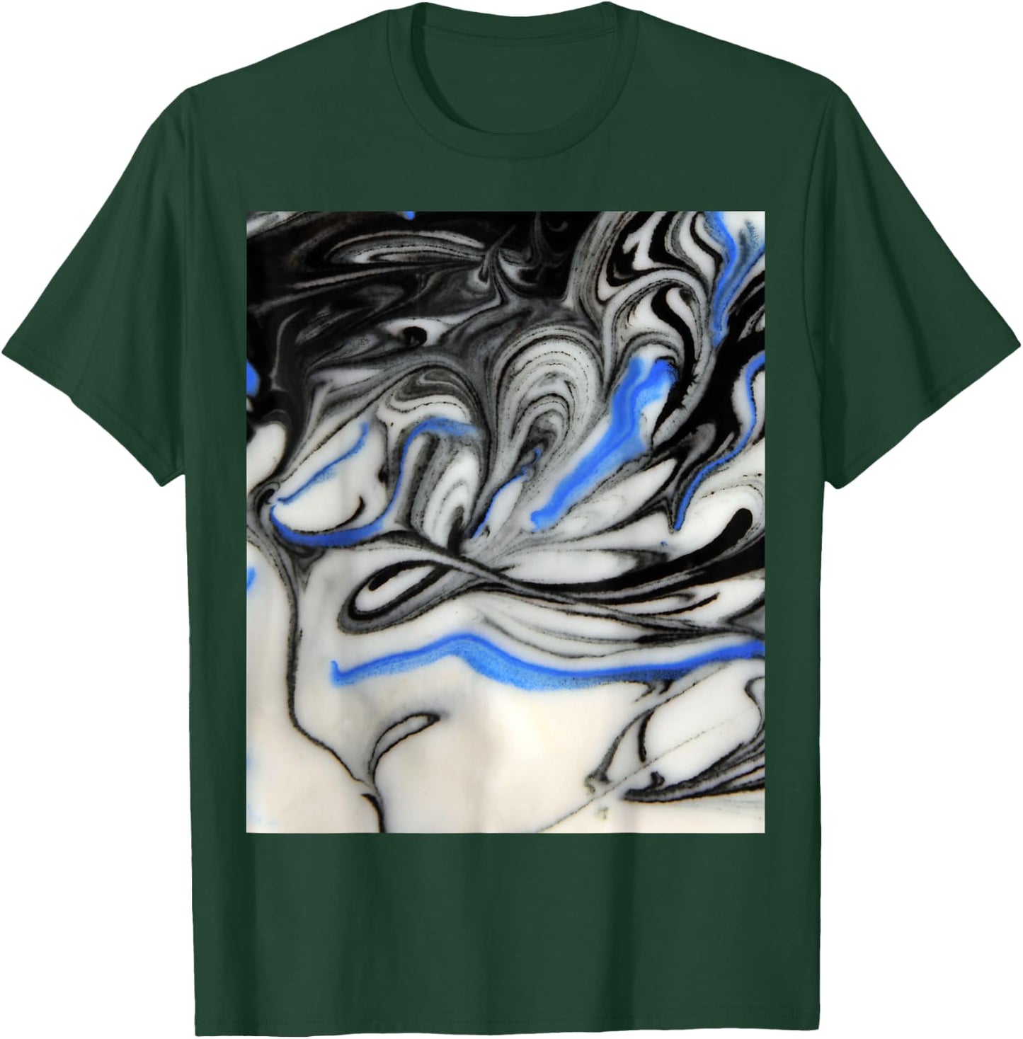 Black Blue & White Liquid Swirl Marble Spiral Trippy Marble T-Shirt - T-Shirt | Forest