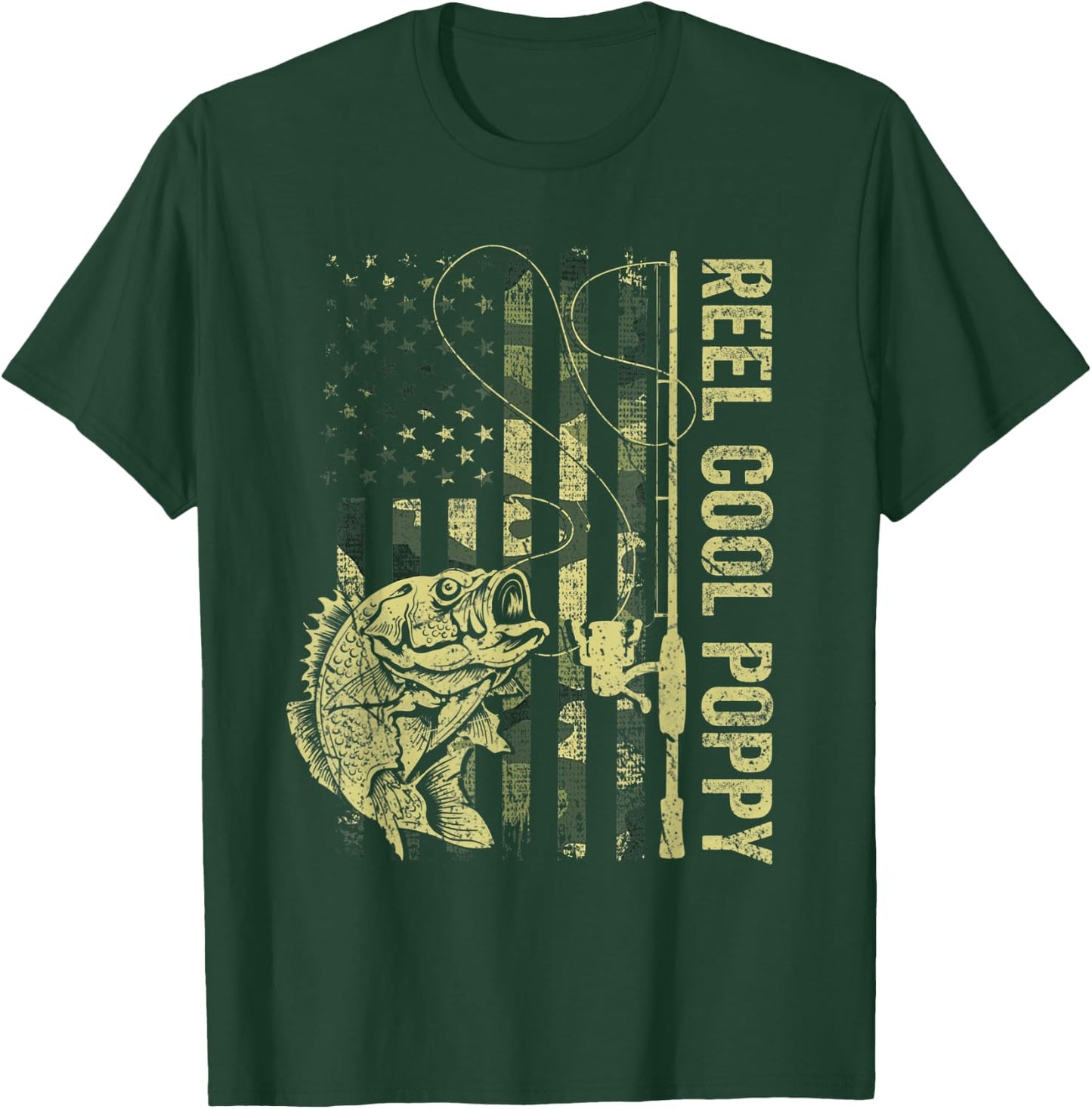 Reel Cool Poppy Camouflage American Flag Fathers Day T-Shirt - T-Shirt | Forest