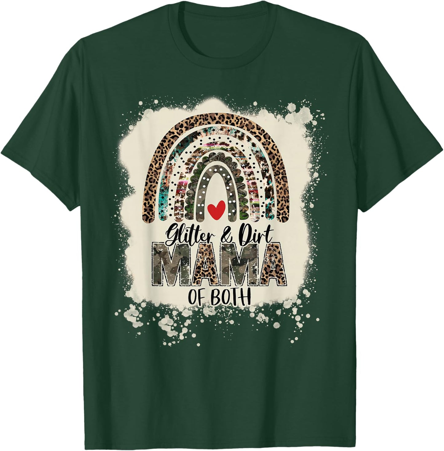 Glitter & Dirt Mama of Both Leopard Camo Rainbow Bleached T-Shirt - T-Shirt | Forest