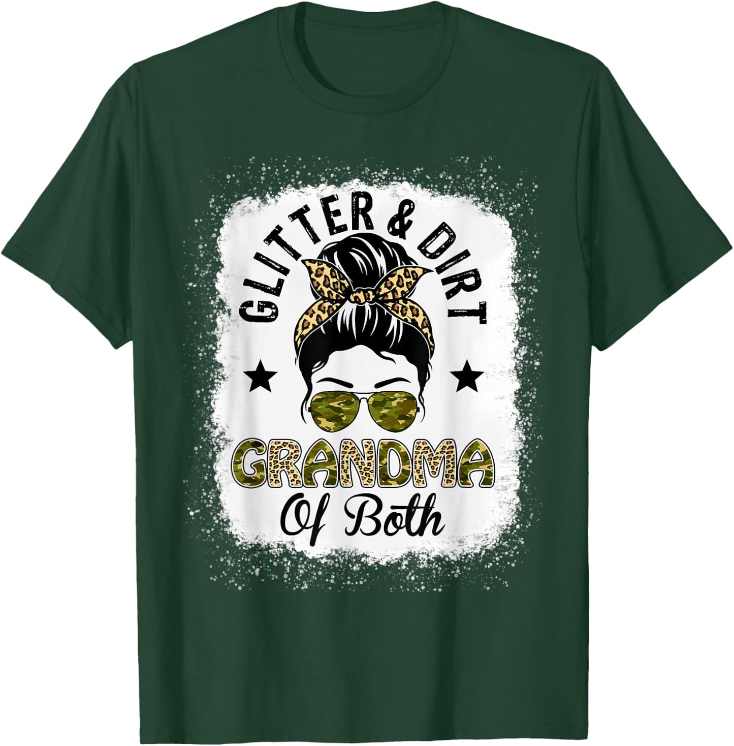 Grandma Of Both Messy Bun Leopard Camo Bleached Mother's Day T-Shirt - T-Shirt | Forest