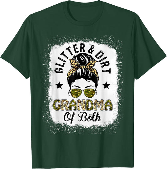 Grandma Of Both Messy Bun Leopard Camo Bleached Mother's Day T-Shirt - T-Shirt | Forest