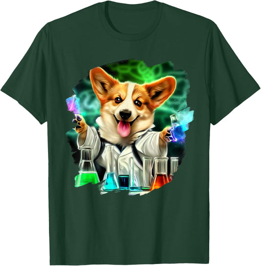 Corgi Mad Scientist Dog Mixing Chemicals Chemistry Science T-Shirt - T-Shirt | Forest