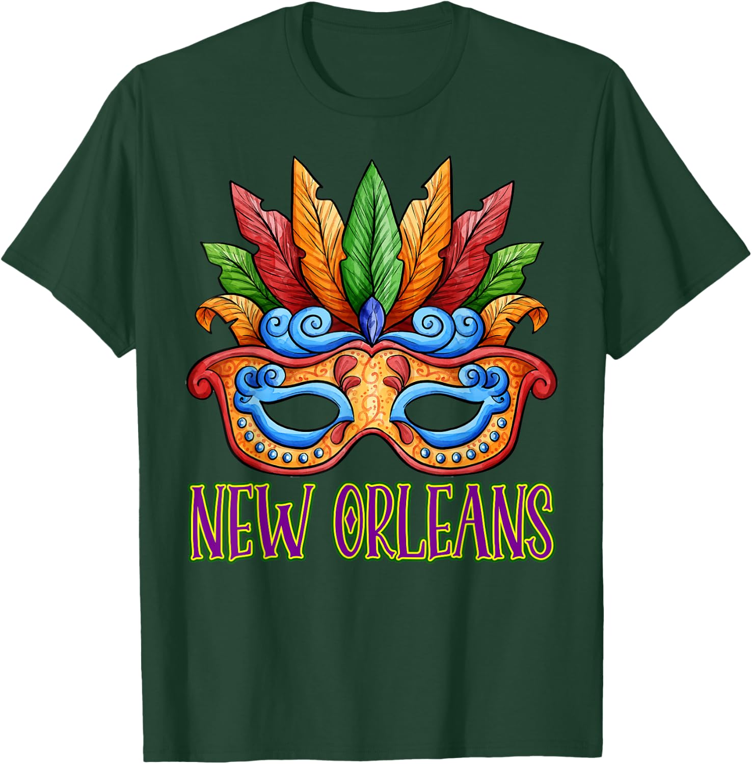 New Orleans Mardi Gras Souvenir Mask 2022 Men Women T-Shirt - T-Shirt | Forest