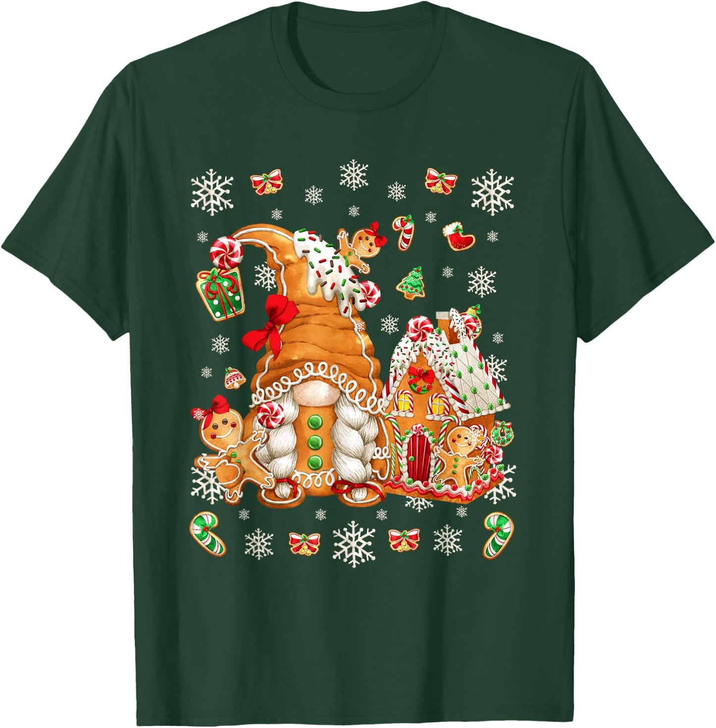 Cute Gingerbread House Decor with Christmas Gnome T-Shirt - T-Shirt | Forest