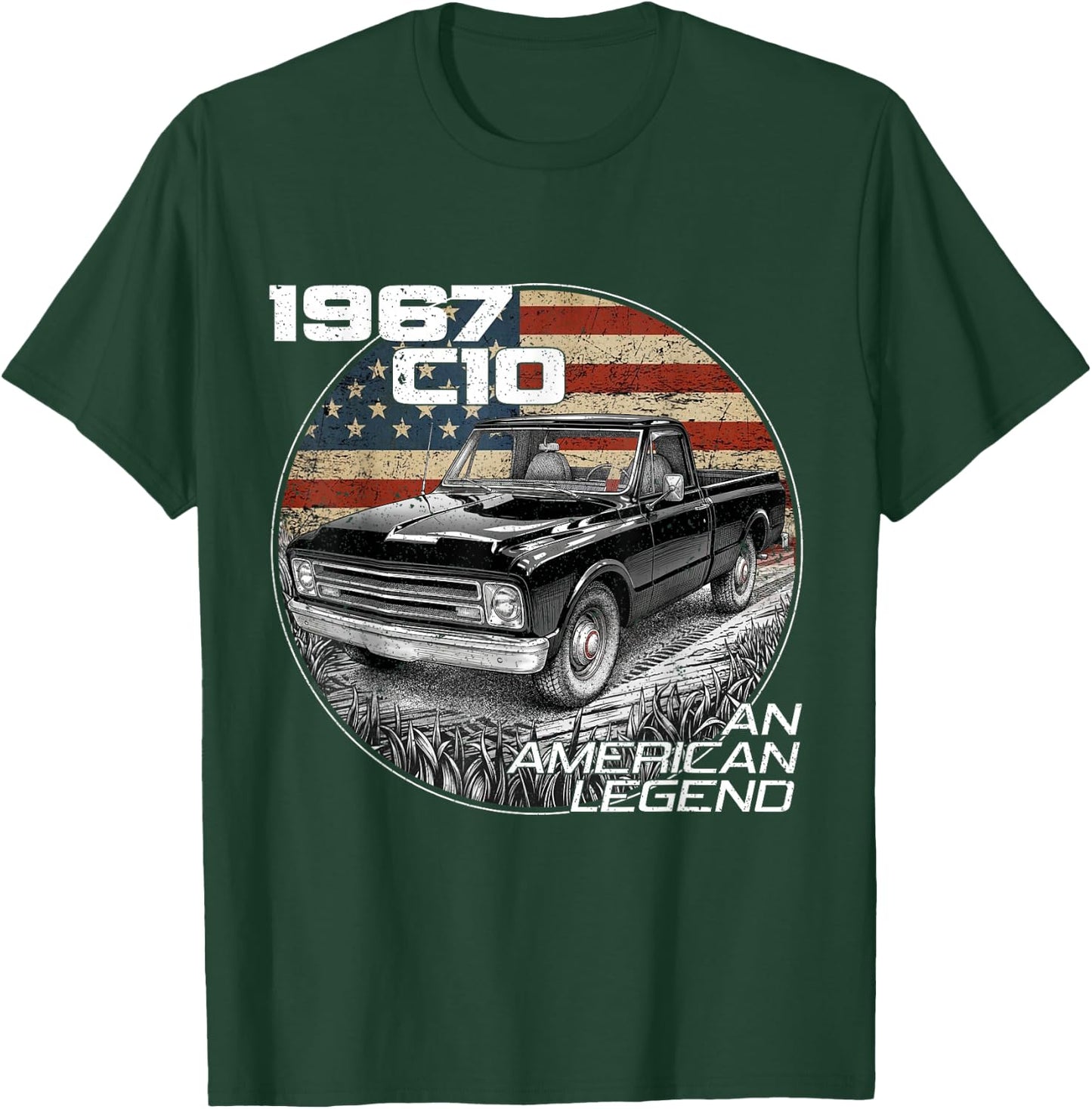 American Flag 1967 C10 67 Truck Vintage Silhouette Classic T-Shirt - T-Shirt | Forest