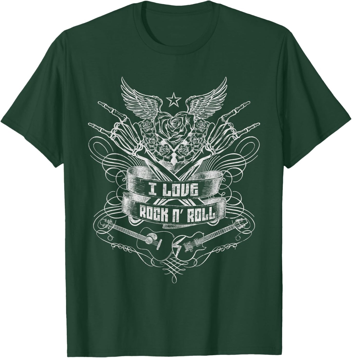 I Love Rock N Roll Hand Horns Distressed Retro Music Concert T-Shirt - T-Shirt | Forest
