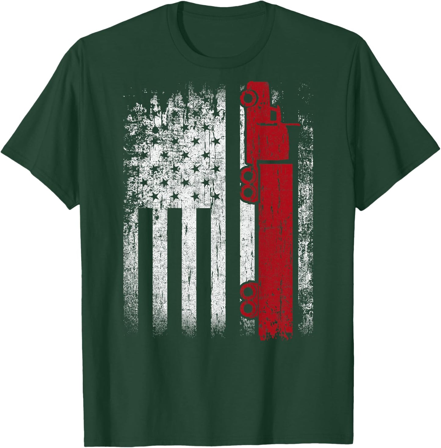 Distressed American Flag Truck Driver Design On Back T-Shirt - T-Shirt | Forest