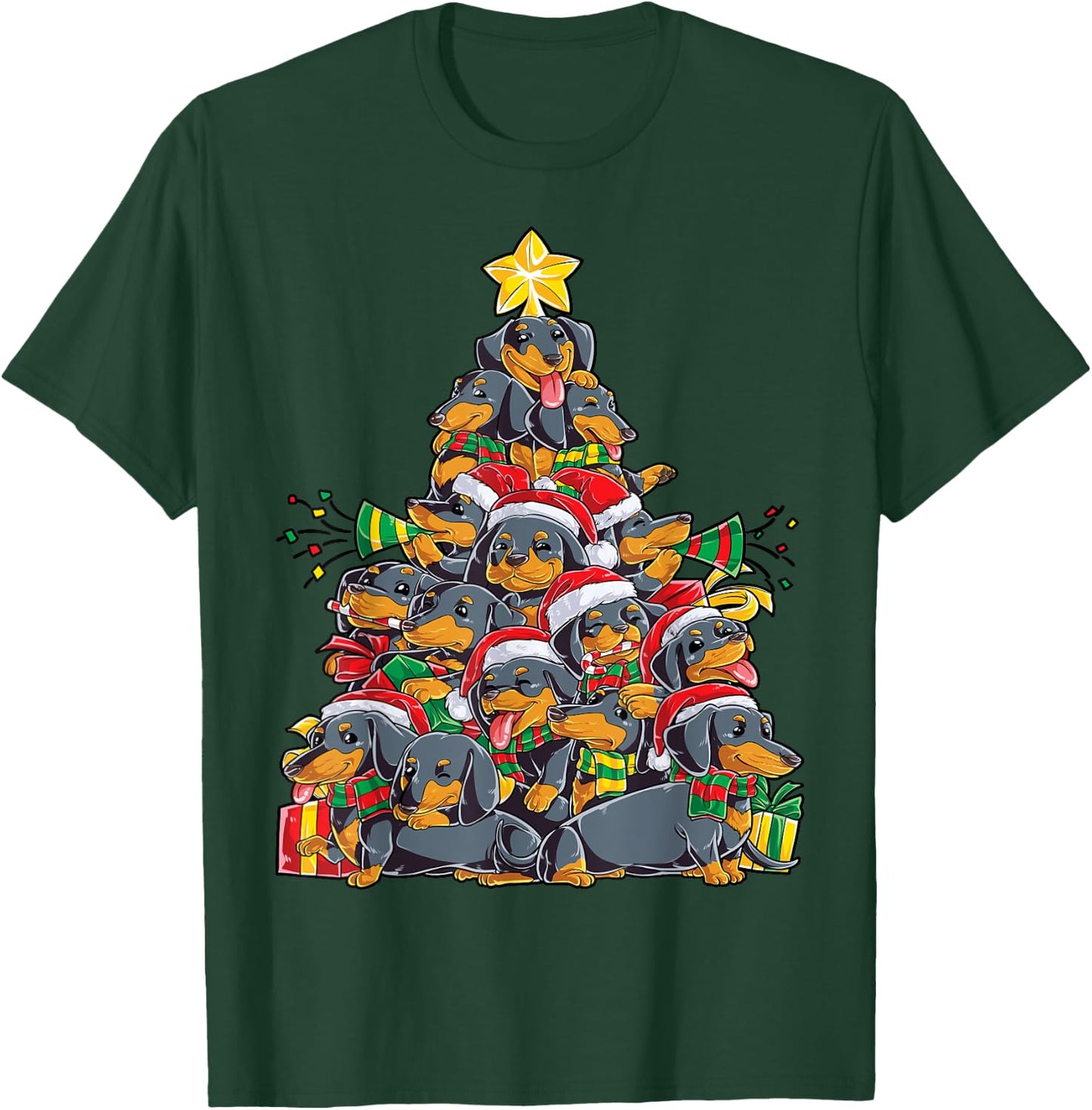 Dachshund Christmas Tree Dog Santa Xmas Boys Girls Dogmas T-Shirt - T-Shirt | Forest