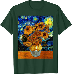 Vincent van Gogh Starry Night Sunflower Art Famous Painting T-Shirt - T-Shirt | Forest