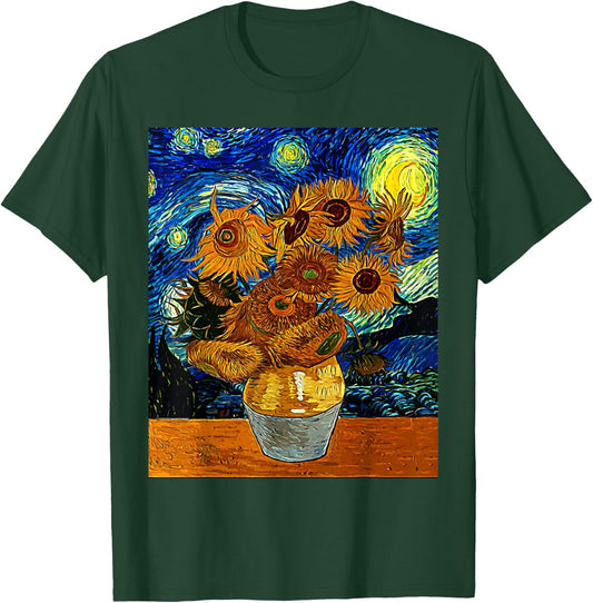 Vincent van Gogh Starry Night Sunflower Art Famous Painting T-Shirt - T-Shirt | Forest