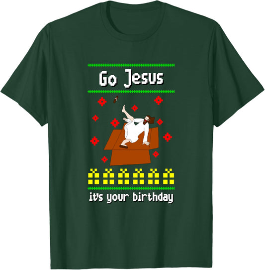 Go Jesus It´s your Birthday Ugly Christmas Breakdance T-Shirt - T-Shirt | Forest