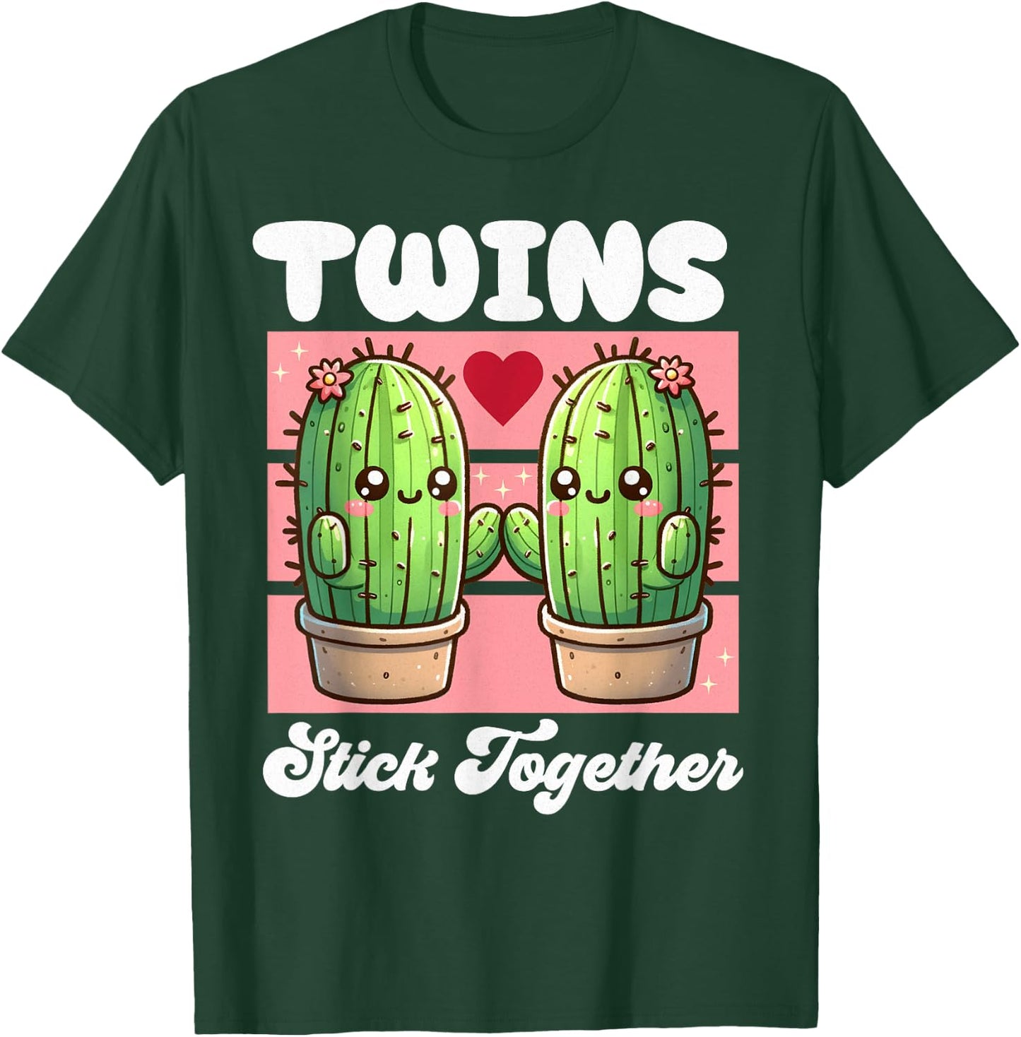Matching Twin Cactus Twin Girls Tweens Twinning Succulent T-Shirt - T-Shirt | Forest