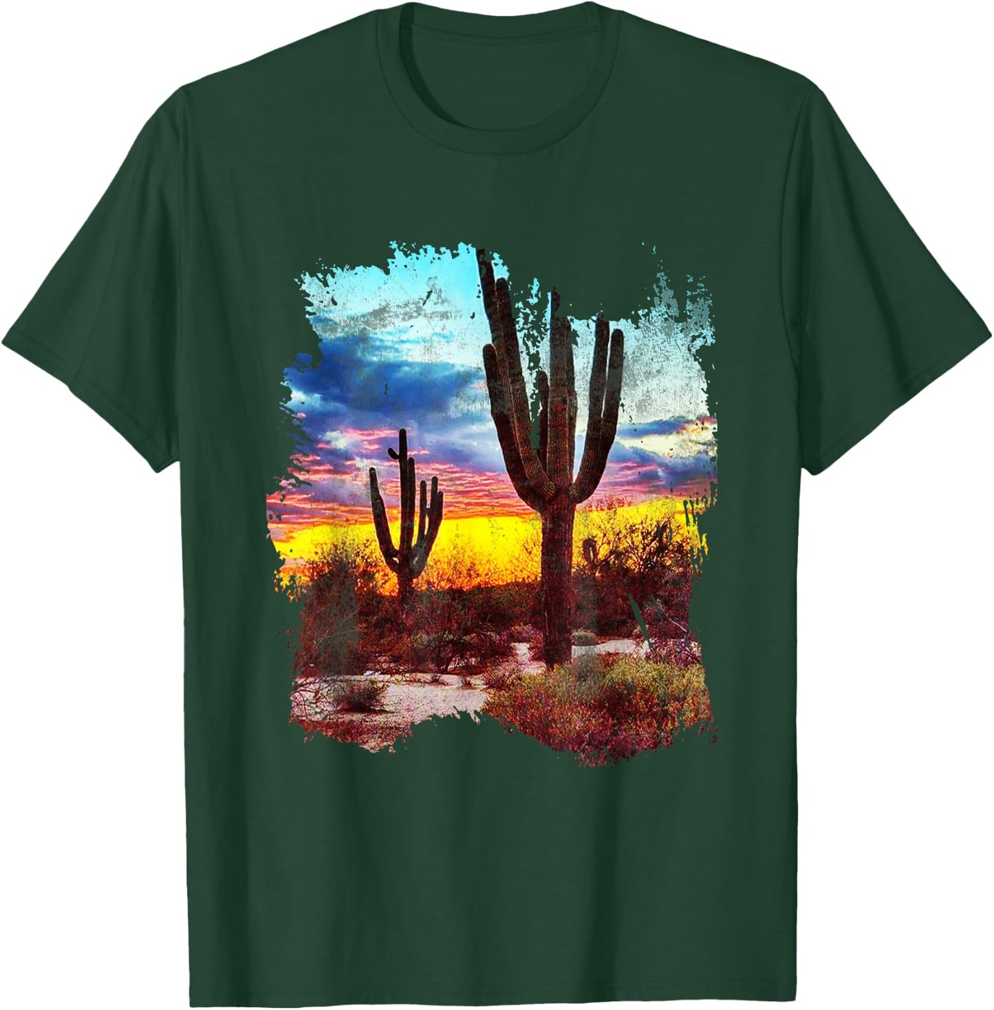Southwest Desert Cactus Vintage Sunset Scene 80's Western T-Shirt - T-Shirt | Forest
