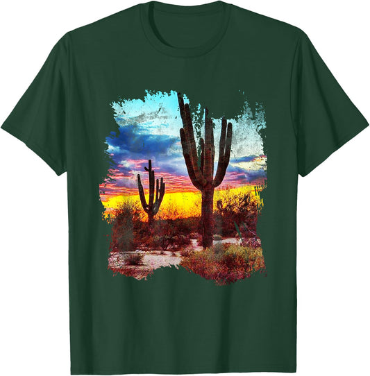 Southwest Desert Cactus Vintage Sunset Scene 80's Western T-Shirt - T-Shirt | Forest
