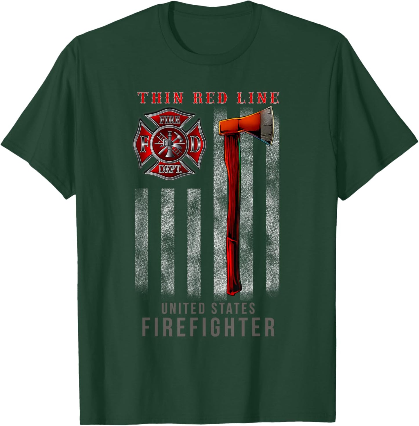 Red Thin Line Firefighter Axe And Flag Design T-Shirt - T-Shirt | Forest