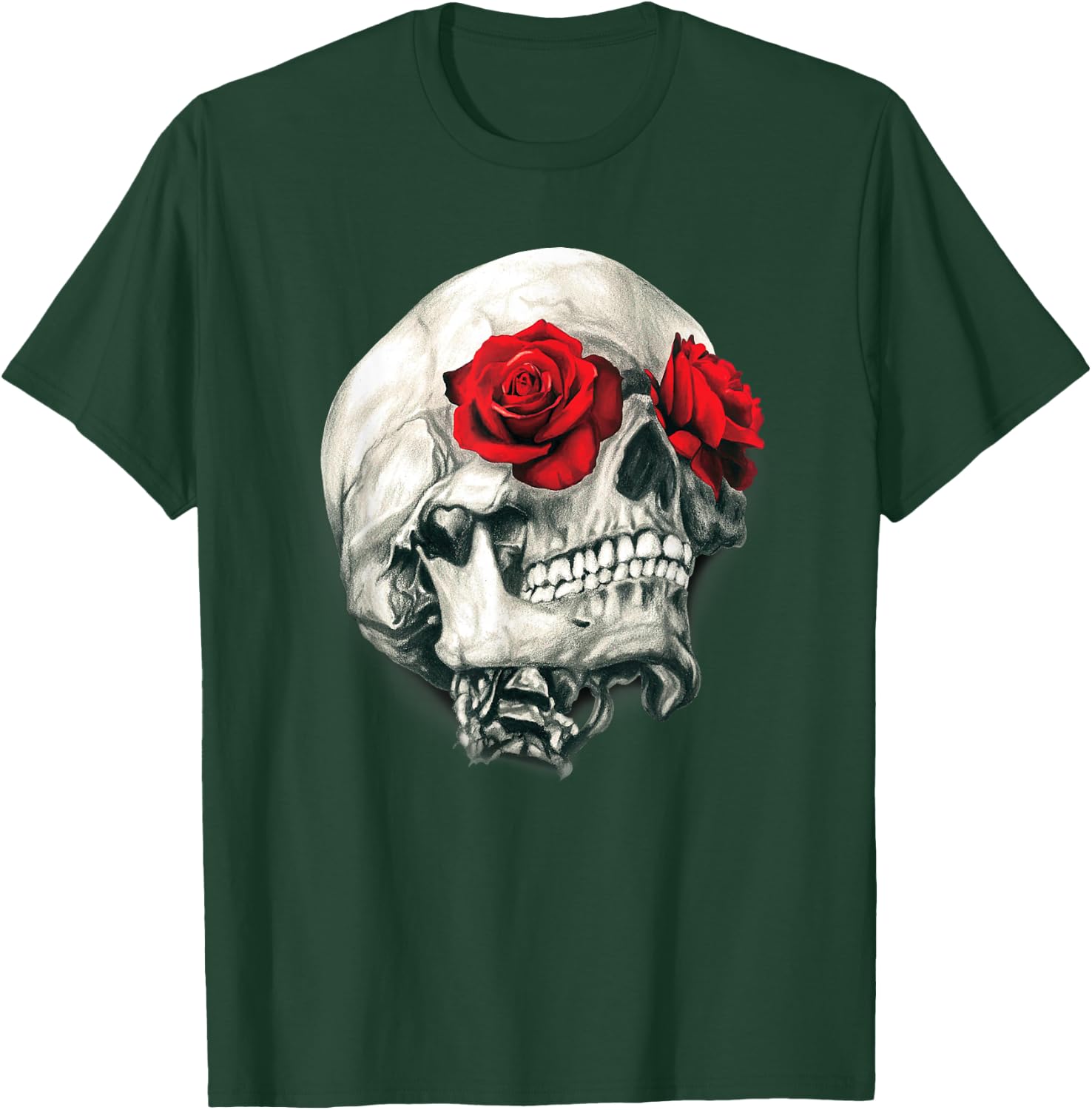Skull Roses Shirt Cool Skulls Flowers Rockers Gift T-Shirt - T-Shirt | Forest