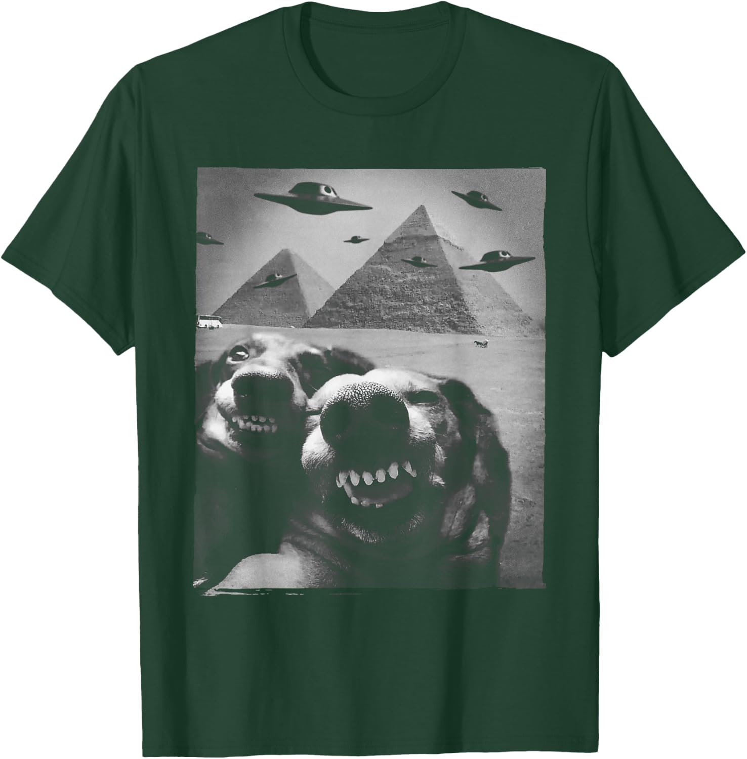 Funny Dog Selfie Alien UFO Invasion Pyramid Egypt Giza Meme T-Shirt - T-Shirt | Forest