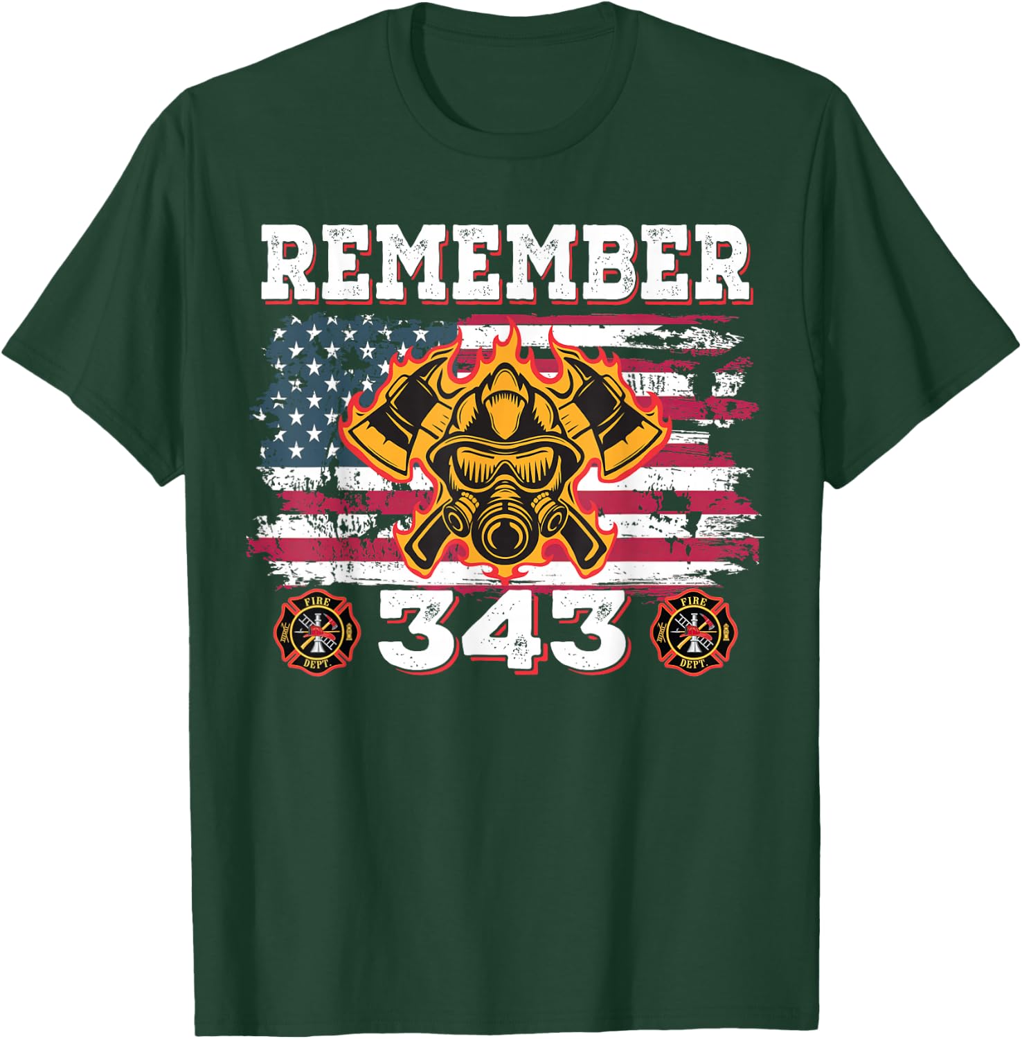 Remember Vintage Distressed Firefighter American Flag 343 T-Shirt - T-Shirt | Forest