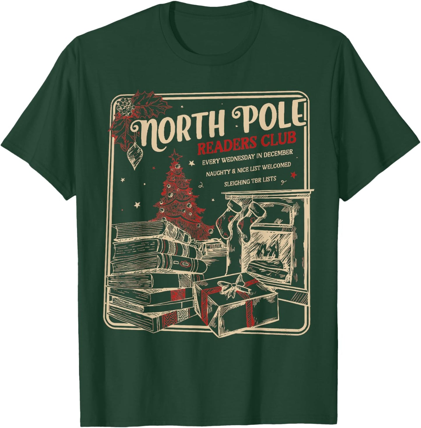 North Pole Readers Club, Bookish Xmas, Santa Book Reading T-Shirt - T-Shirt | Forest