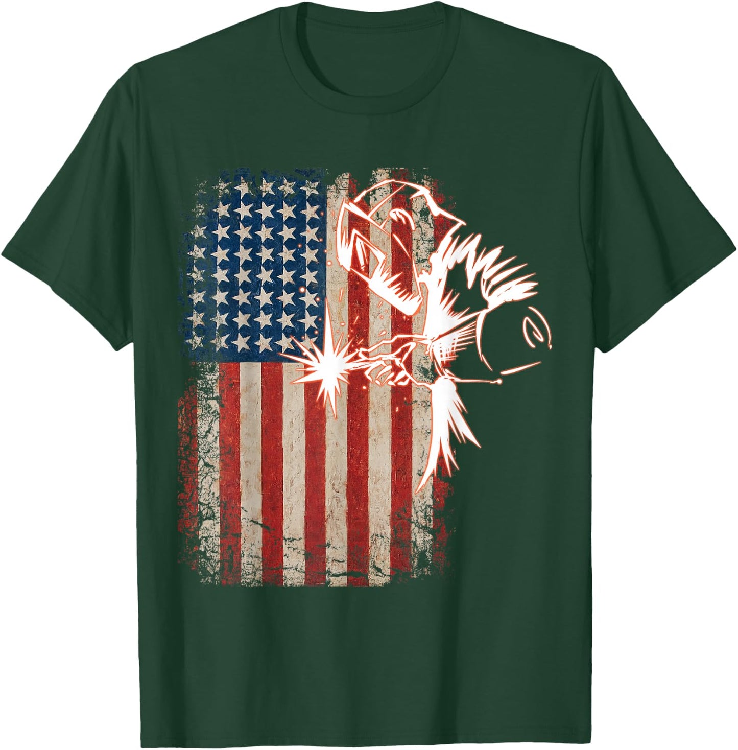 American Flag Welder Distressed Vintage Welder Mig Gift T-Shirt - T-Shirt | Forest