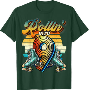 Rollin' into 9 Roller Skating Rink 9th Birthday Party Girls T-Shirt - T-Shirt | Forest