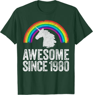 1980 43rd Birthday Gift Unicorn Rainbow 43 Years Old Women T-Shirt - T-Shirt | Forest