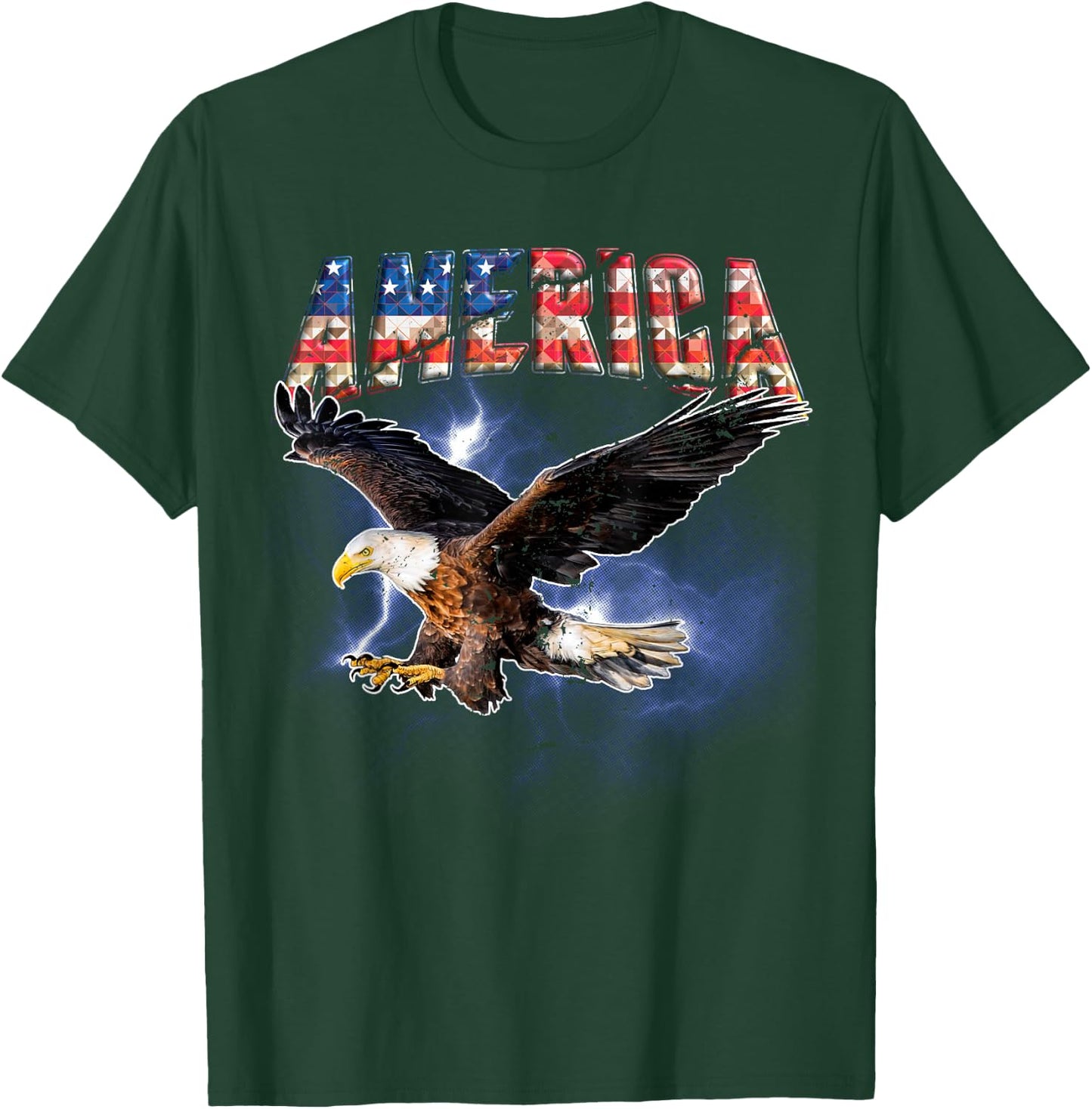 USA Flag America Font Eagle Flashes Small T-Shirt - T-Shirt | Forest