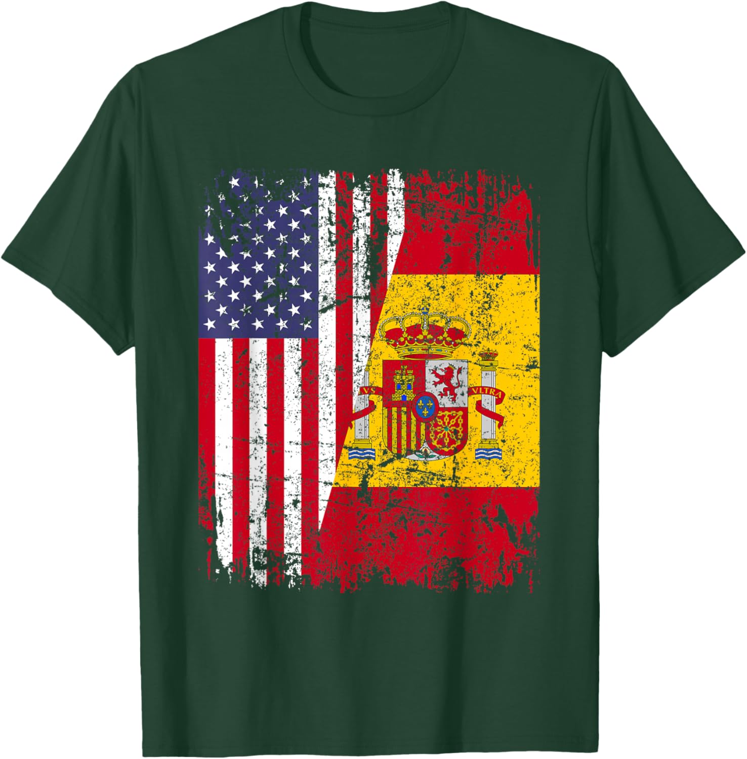Spanish Roots | Half American Flag | USA Spain Flag T-Shirt - T-Shirt | Forest