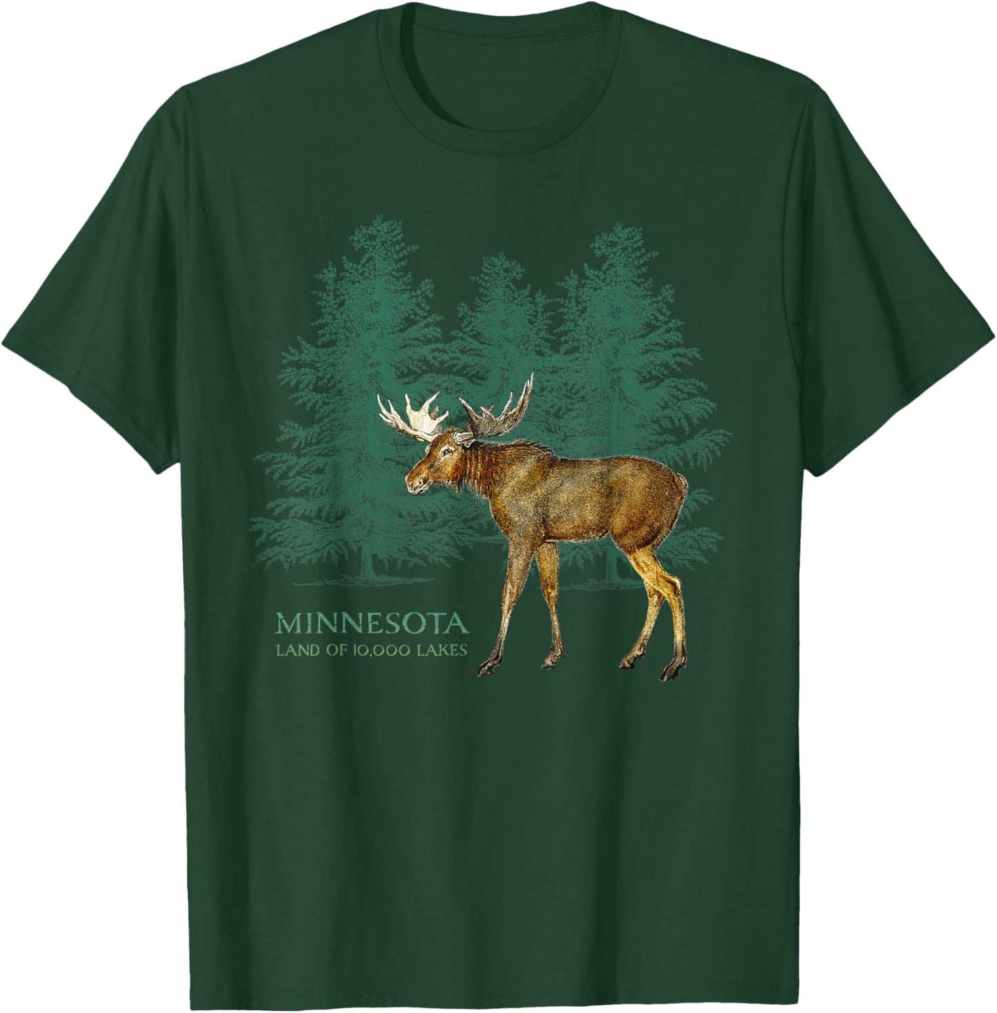 Minnesota Land of 10,000 Lakes Vintage Moose Tree Silhouette T-Shirt - T-Shirt | Forest
