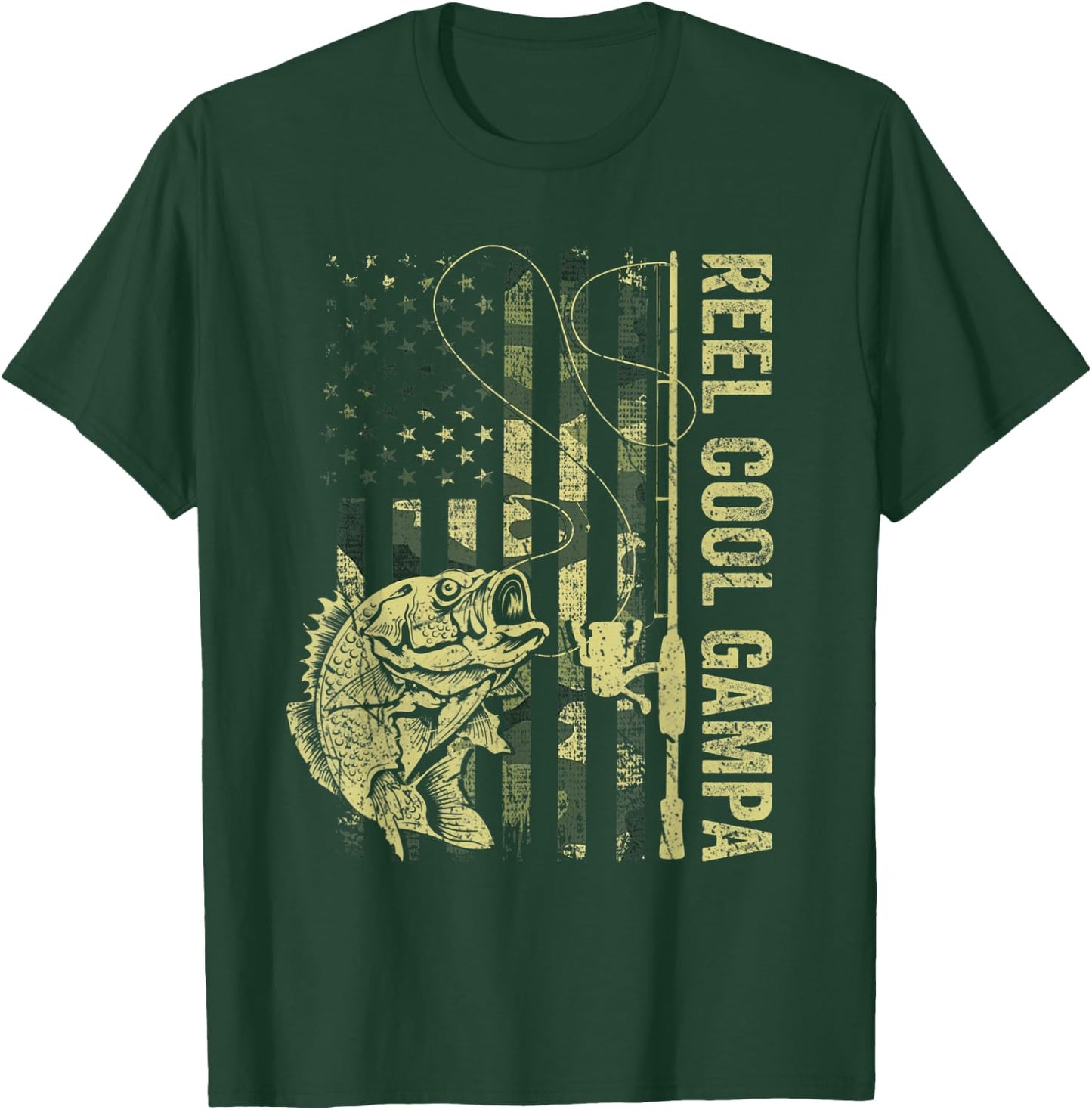Reel Cool Gampa Camouflage American Flag Fathers Day Men T-Shirt - T-Shirt | Forest