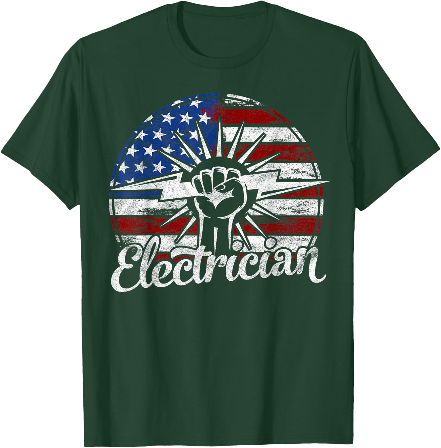 Electrician American Flag Electrical Gift Usa Patriotic Kids Men T-Shirt - T-Shirt | Forest