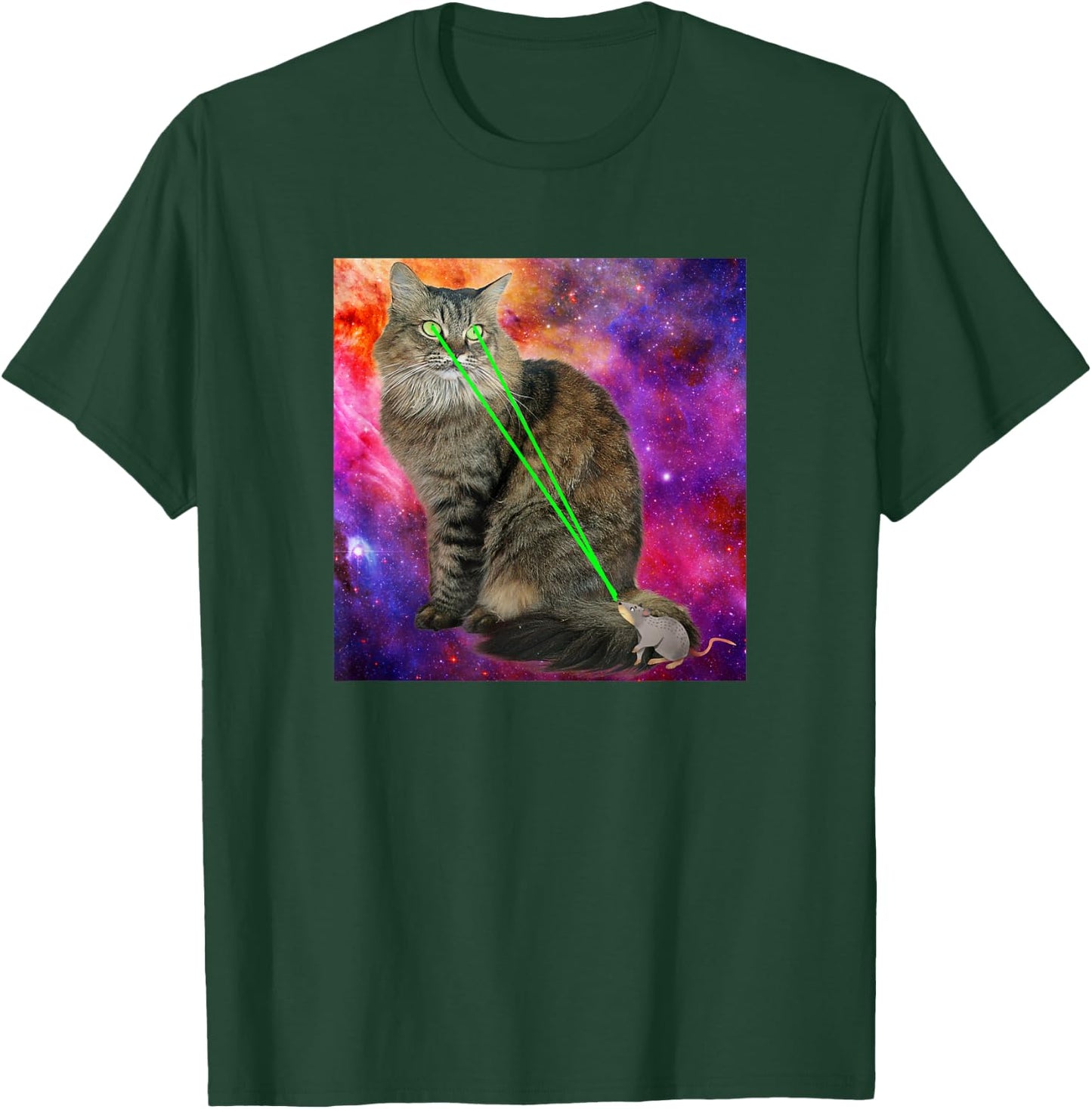 Cute Kitty Cat With Laser Beam Eyes Galaxy Background Men Women T-Shirt - T-Shirt | Forest