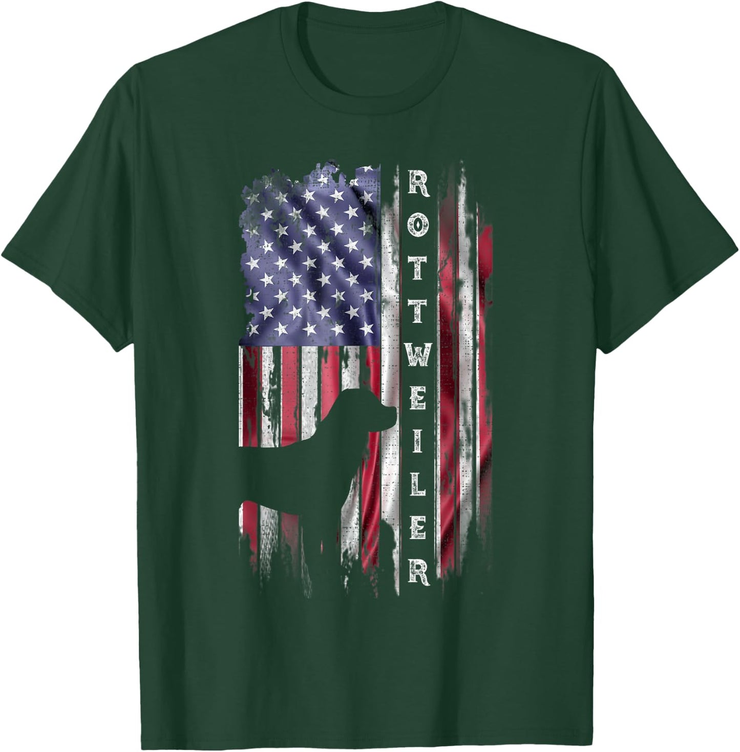 Vintage USA Flag Rottweiler Dog Rottie Lover Silhouette T-Shirt - T-Shirt | Forest