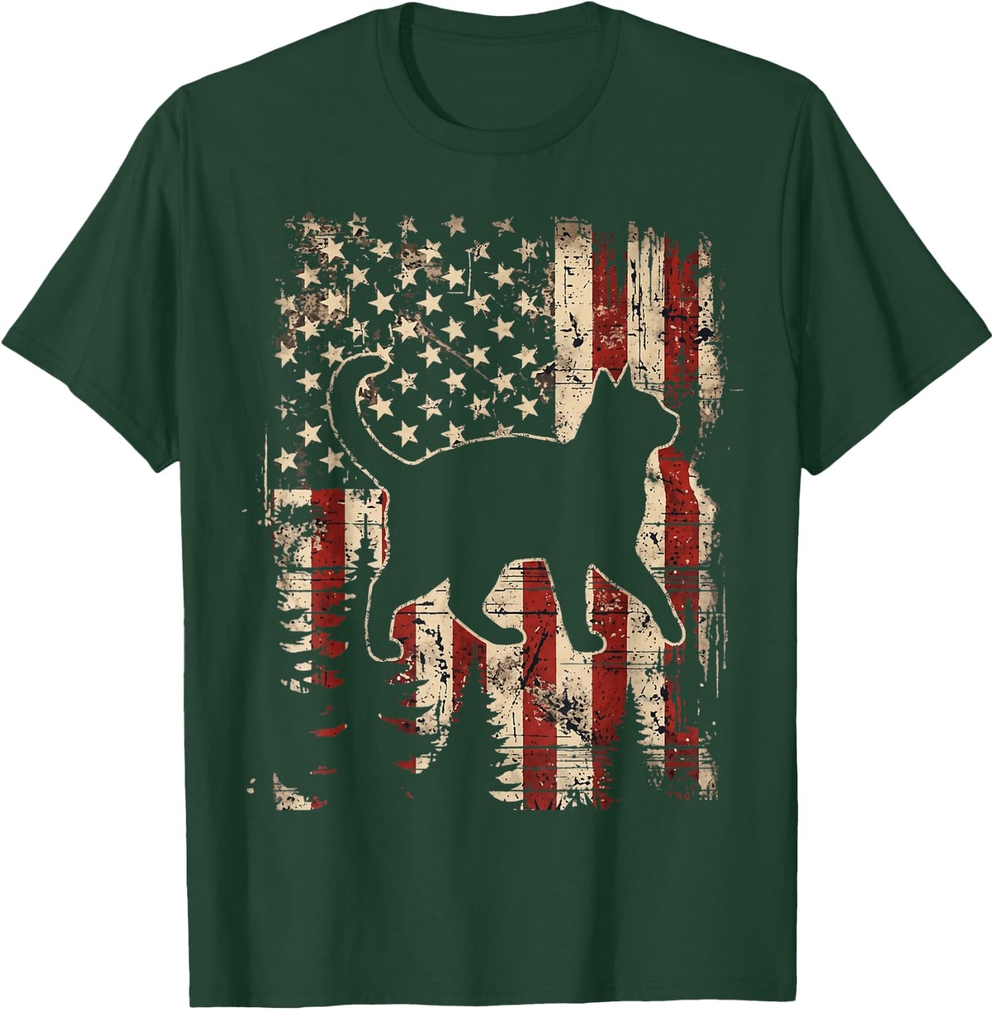 Vintage American Flag Cat Patriotic Cat Lover 4th of July T-Shirt - T-Shirt | Forest