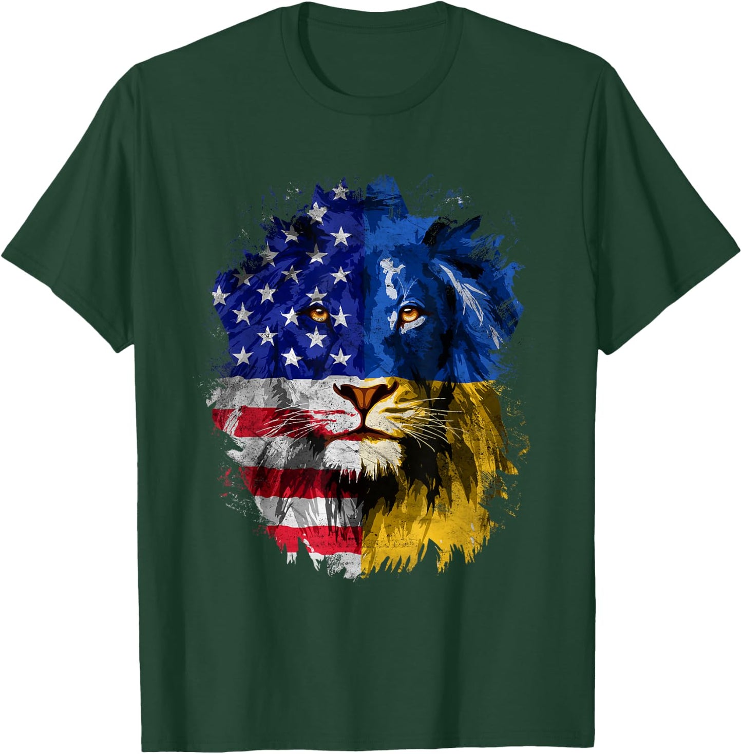 Ukrainian American Flag Ukraine Lion Face USA Ukraine Flag T-Shirt - T-Shirt | Forest