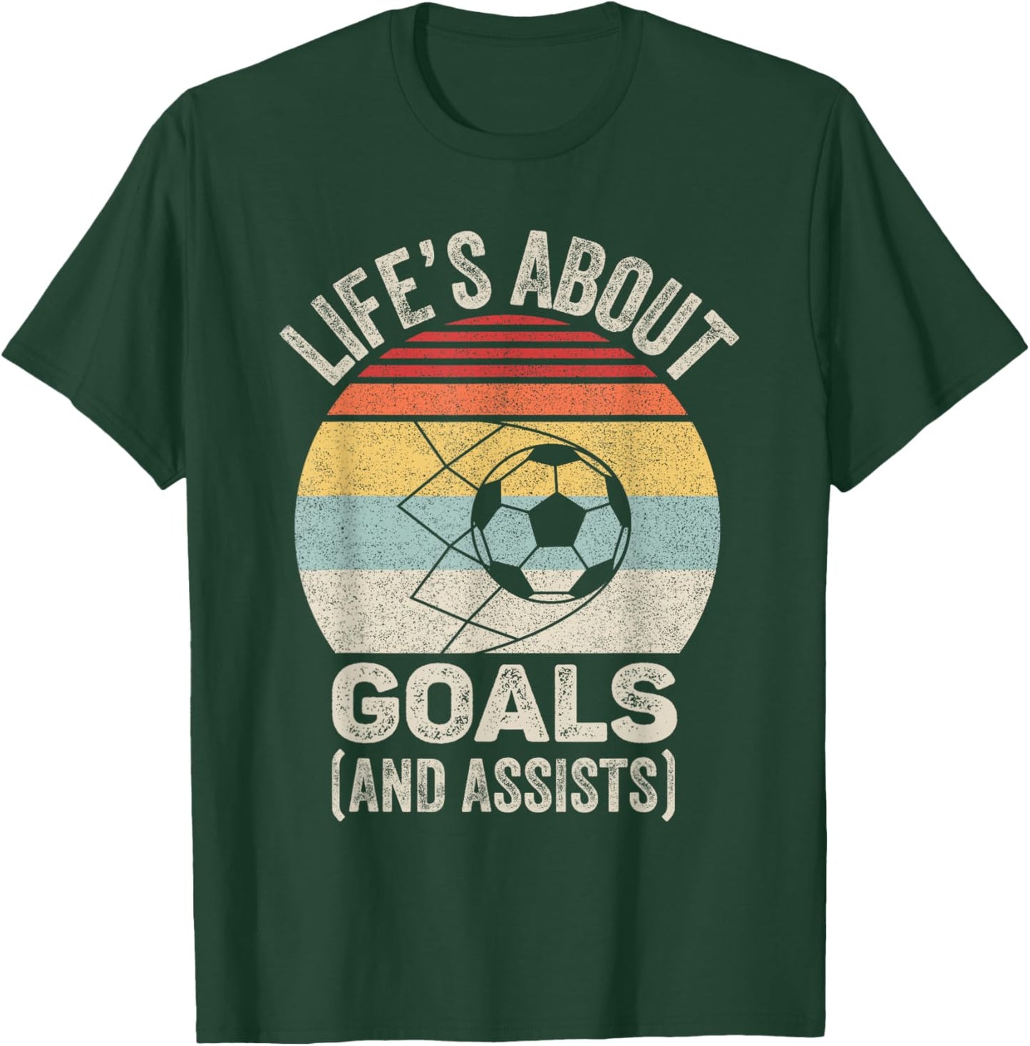 Vintage Retro Life's About Goals and Assists Funny Soccer T-Shirt - T-Shirt | Forest