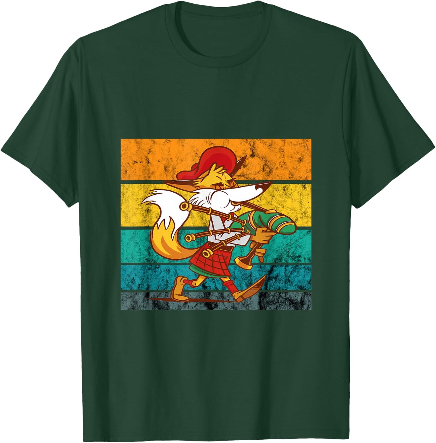 Bagpipe Retro Vintage Irish Fox Scottish Bagpipe Music T-Shirt - T-Shirt | Forest