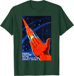 Soviet Space Propaganda Poster USSR Rocket Astronaut T-Shirt - T-Shirt | Forest