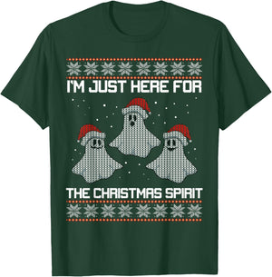 Ugly X-Mas Party Ghost I'm Just Here For Christmas Spirit T-Shirt - T-Shirt | Forest