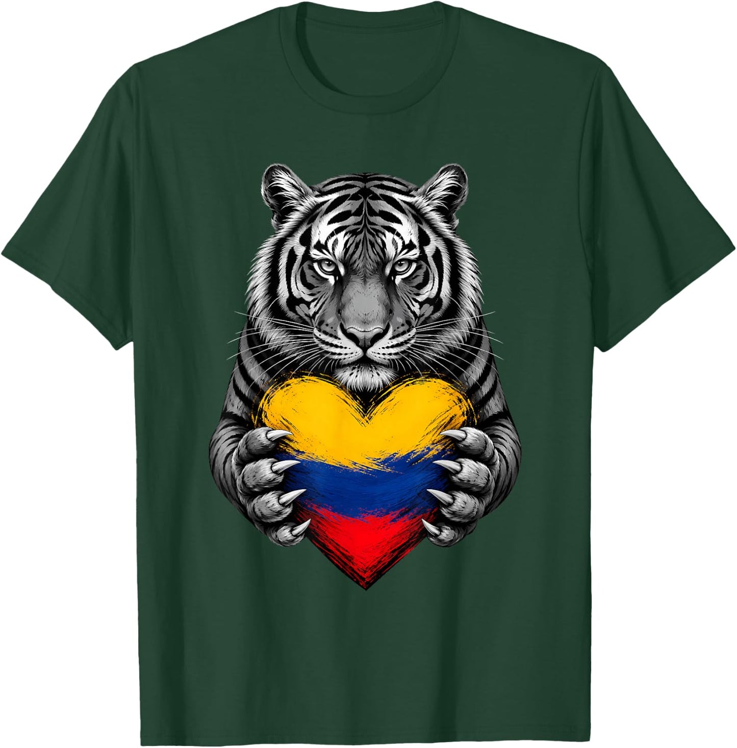 Tiger Heart Colombian Flag Colombia Pride Men Women Kids T-Shirt - T-Shirt | Forest