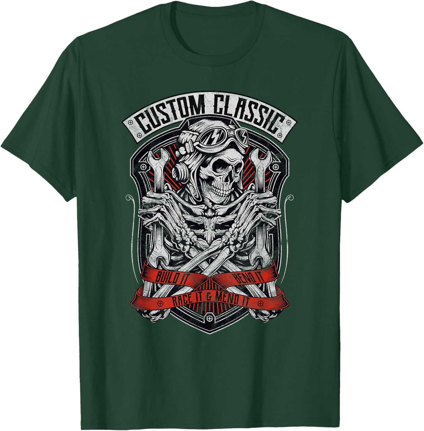 Skeleton Mechanic Design Classic Biker, Speedway, Hot Rod T-Shirt - T-Shirt | Forest