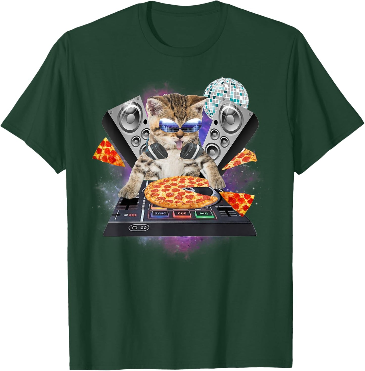Funny Galaxy DJ Pizza Cat Gift | Space Pizza Kitty Women Kids T-Shirt - T-Shirt | Forest